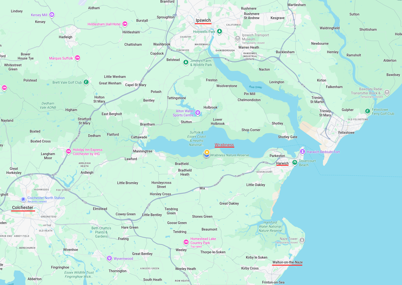 Ipswich,Colchester,Walton-on-the-Naze triangle